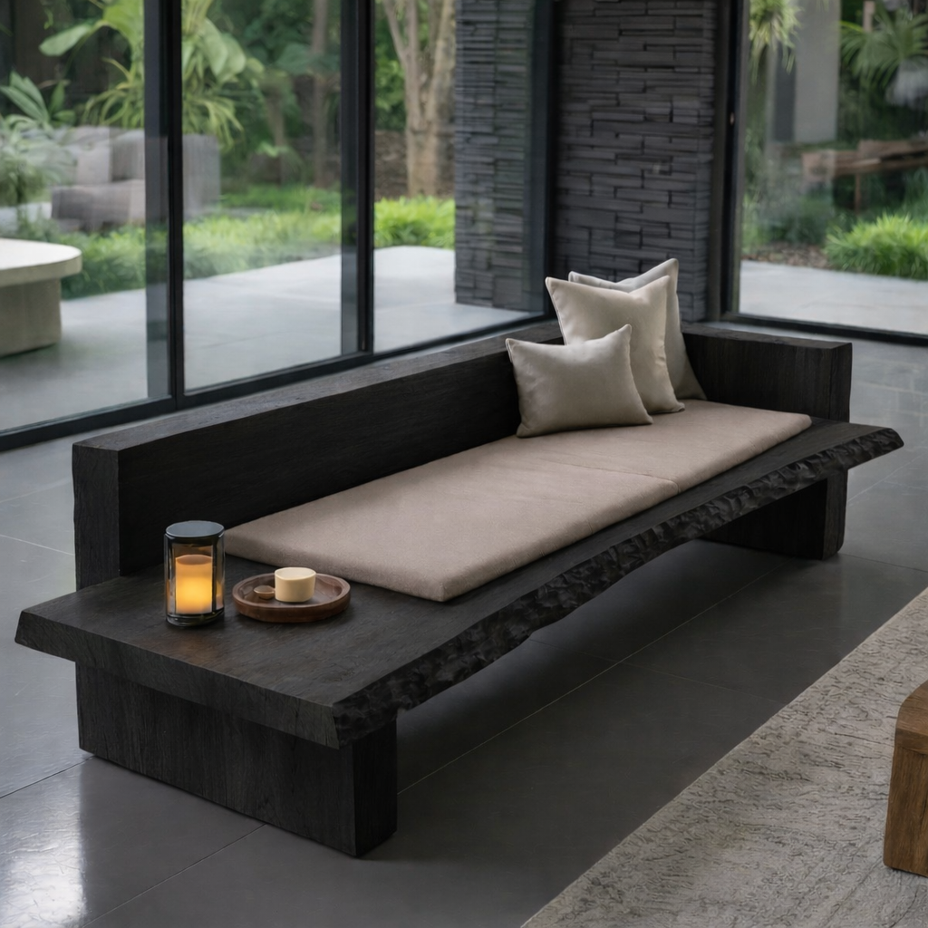 Solid Wood Live Edge Wooden Sofa Contemporary Rustic Style