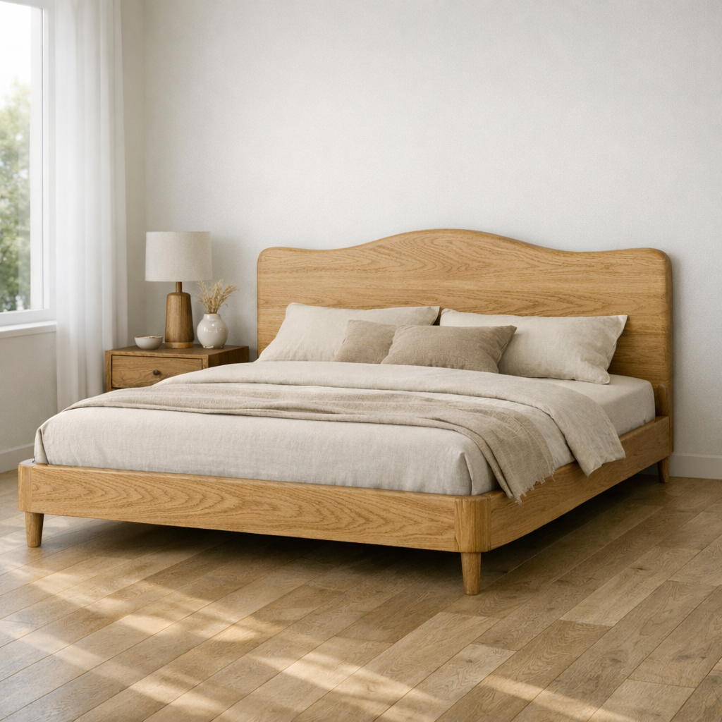 Solid Wood Bed Frame with Curved Headboard and Tapered Legs for Modern Bedroom