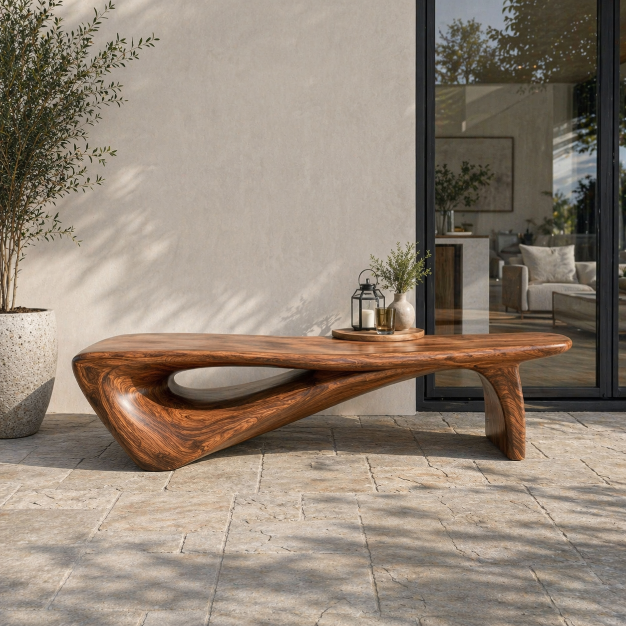 Sculptural Solid Wood Entryway Bench – Organic Modern Designer Statement Furniture