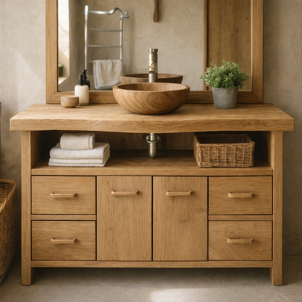 Solid Wood Live Edge Double Bathroom Vanity with 6 Drawers and Double Cabinet Doors for Modern Farmhouse Bathrooms