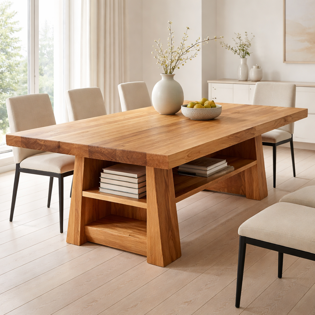 Solid Wood Dining Table with Storage Shelf – Modern Kitchen Dining Table