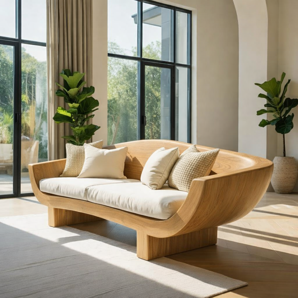 Luxury Sculptural Solid Wood Sofa with Organic Curved Frame