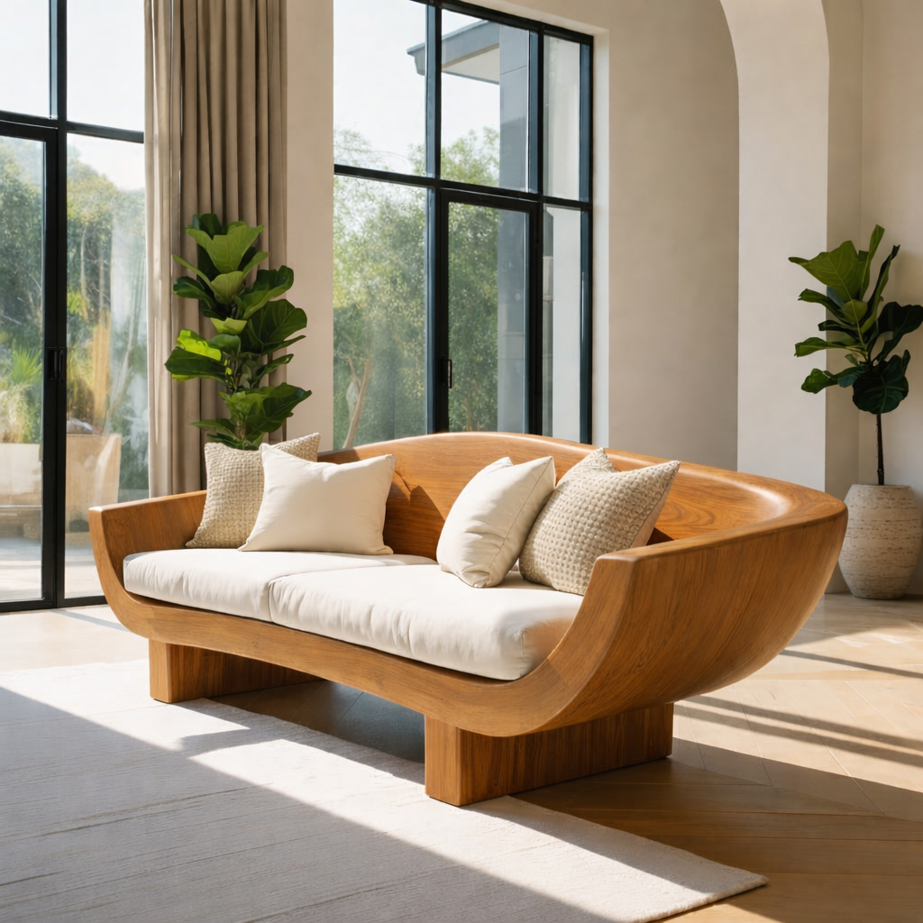 Luxury Sculptural Solid Wood Sofa with Organic Curved Frame