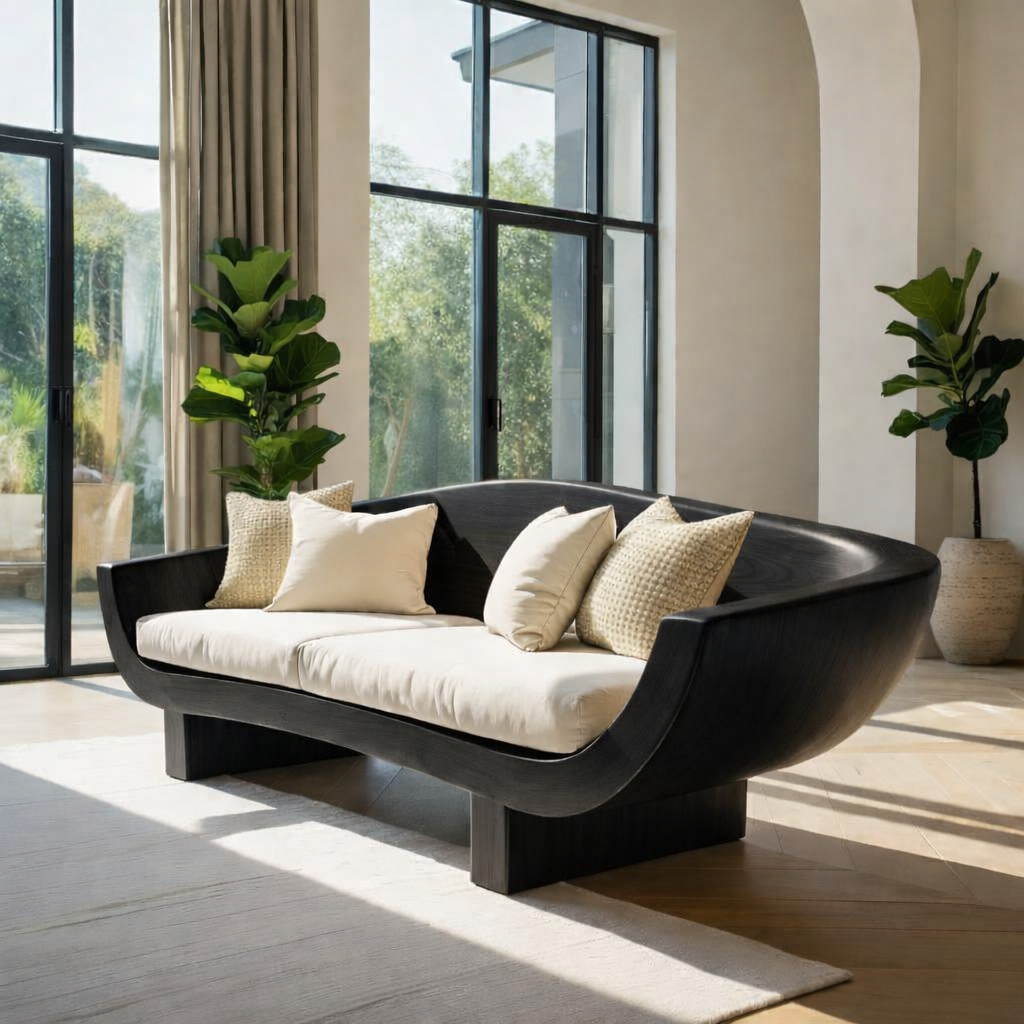 Luxury Sculptural Solid Wood Sofa with Organic Curved Frame