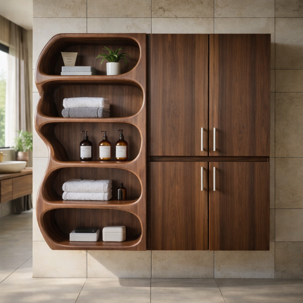 Solid Wood Bathroom Storage Cabinet with Open Shelf – Modern Wall Mounted Organizer