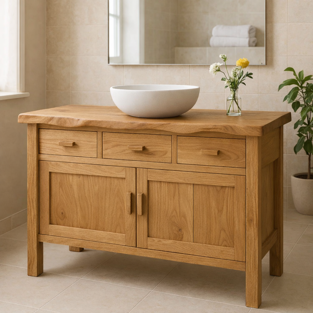 Solid Wood Bathroom Vanity with 3 Drawers and Double Door Cabinet