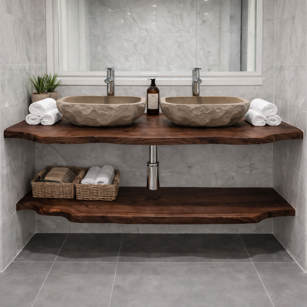 Floating Live Edge Wood Bathroom Vanity for Modern Bathrooms