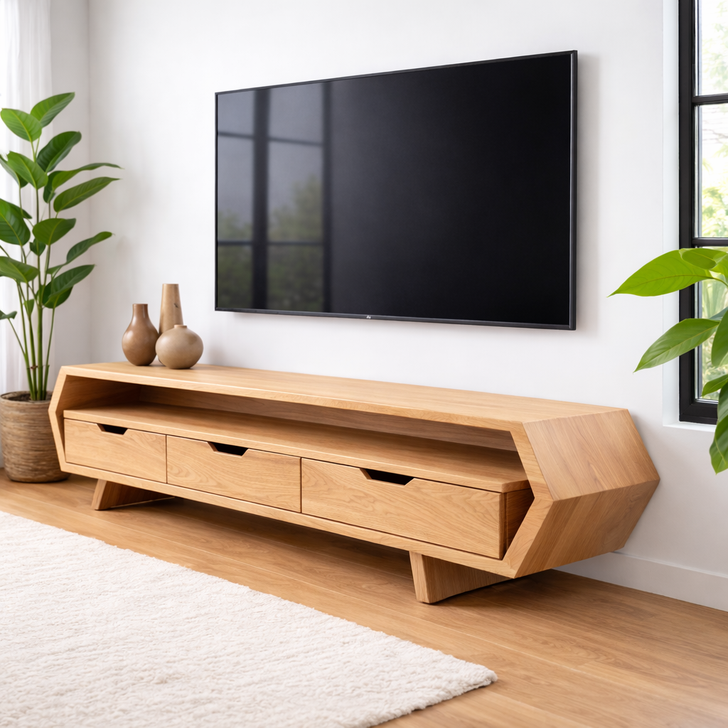 Solid Wood TV Stand with Drawers and Open Shelf for Stylish Interiors
