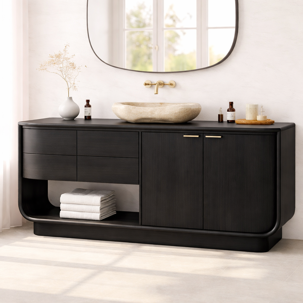 Solid Wood Bathroom Vanity – Freestanding Vanity Cabinet with Drawers and Storage