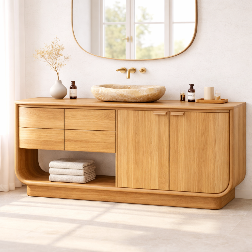 Solid Wood Bathroom Vanity – Freestanding Vanity Cabinet with Drawers and Storage