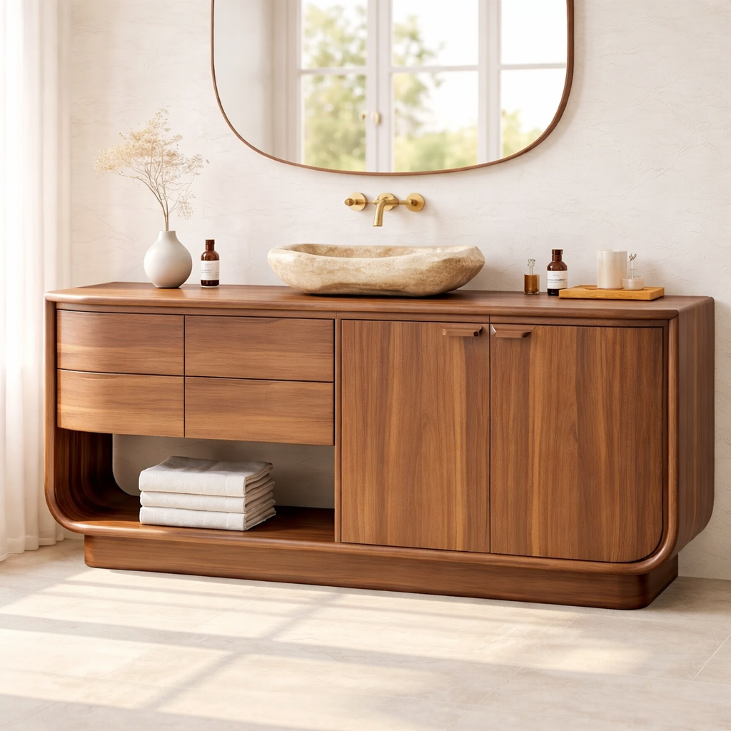 Solid Wood Bathroom Vanity – Freestanding Vanity Cabinet with Drawers and Storage