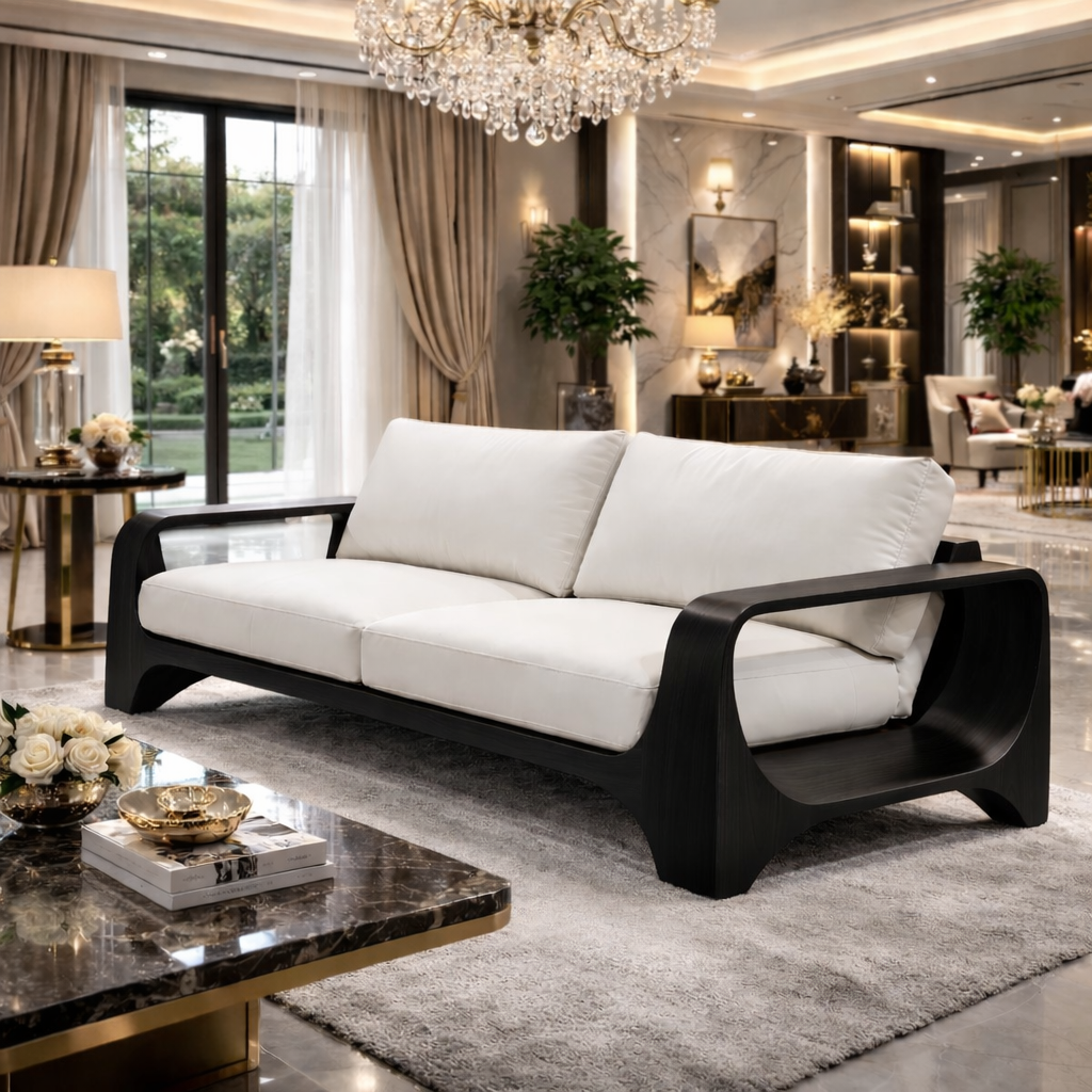Modern Curved Solid Wood Frame Sofa