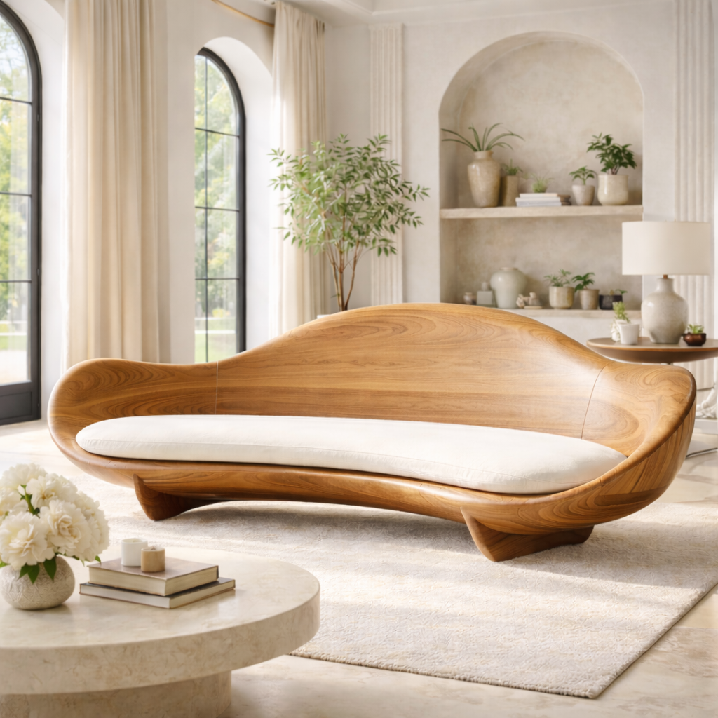 Solid Wood Designer Sofa Contemporary Sculptural Form