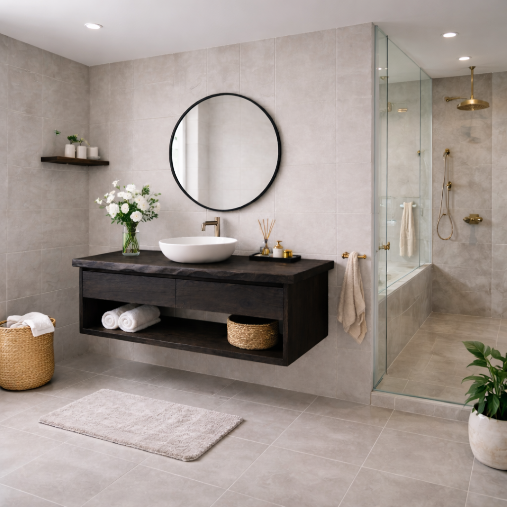 Floating Solid Wood Bathroom Vanity With Drawers – Wall Mounted