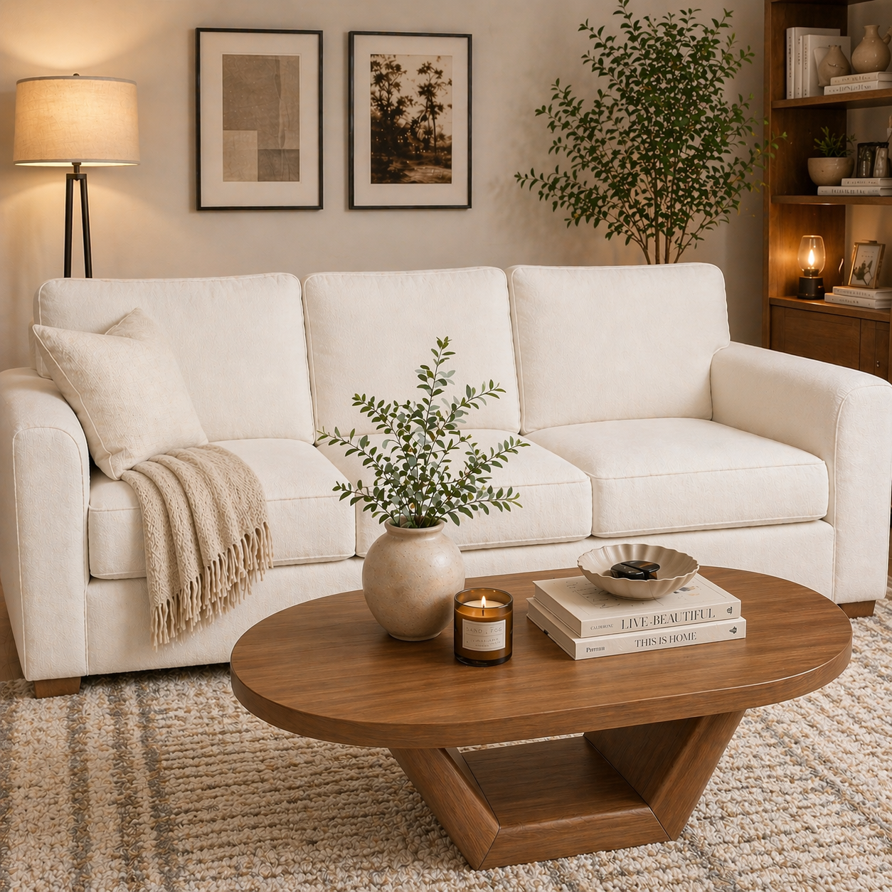 Solid Wood Coffee Table with Sculptural Base