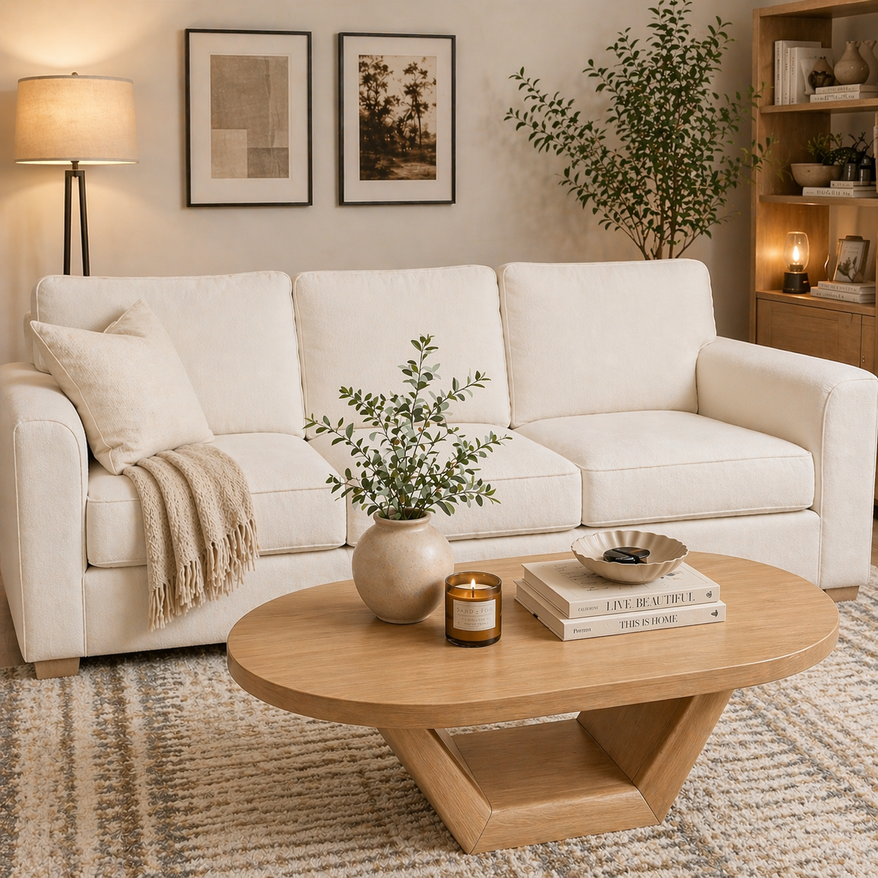 Solid Wood Coffee Table with Sculptural Base