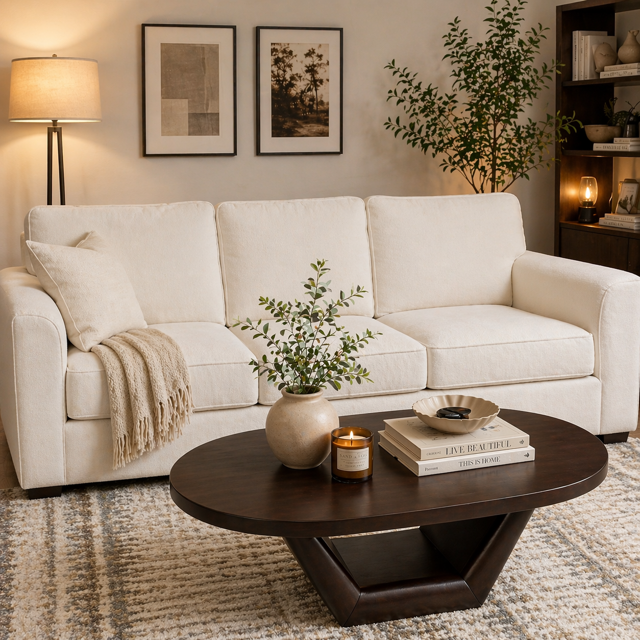 Solid Wood Coffee Table with Sculptural Base