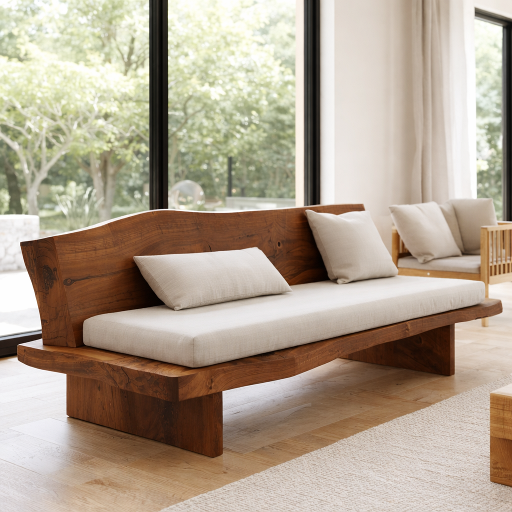 Solid Wood Sofa Frame – Live Edge Rustic Wooden Living Room Sofa