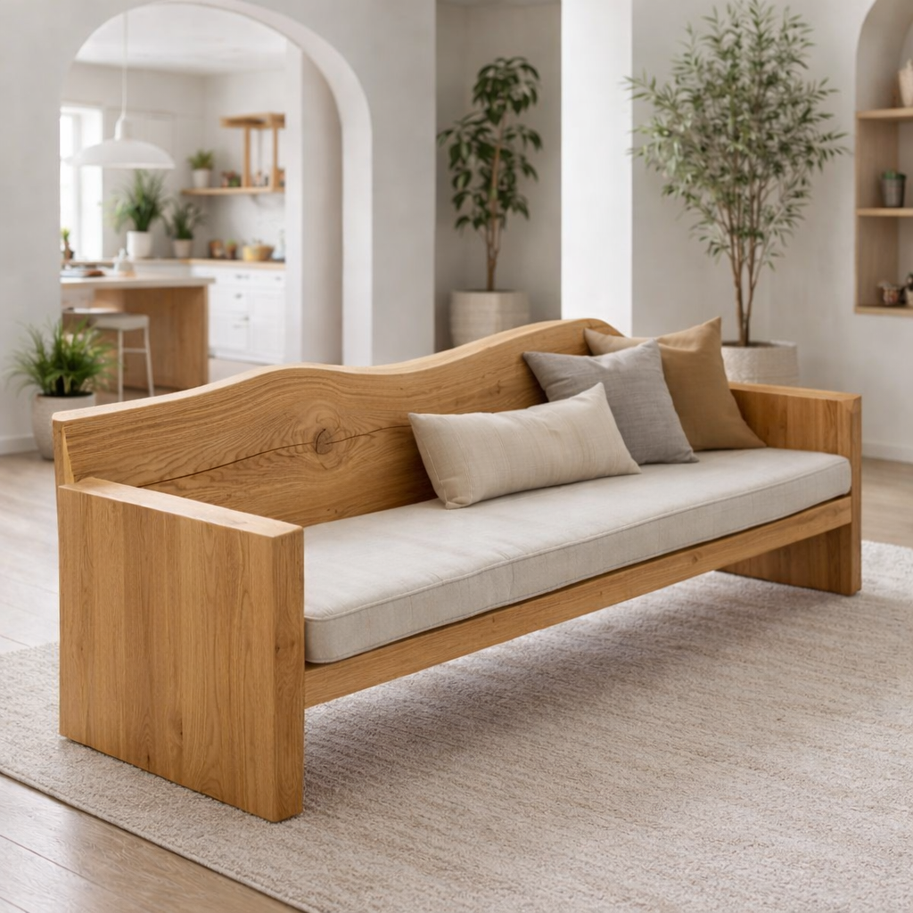Solid Wood Sofa – Rustic Organic Modern Wooden Bench Sofa
