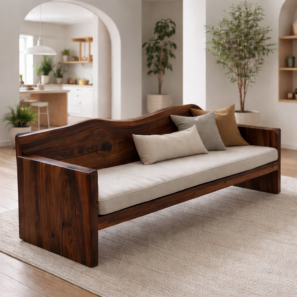 Solid Wood Sofa – Rustic Organic Modern Wooden Bench Sofa
