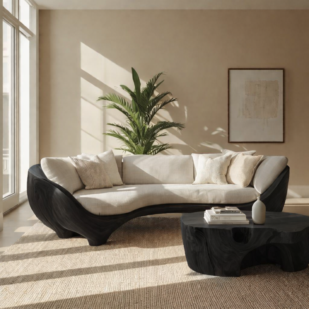 Luxury Curved Solid Wood Sofa with Organic Modern Design
