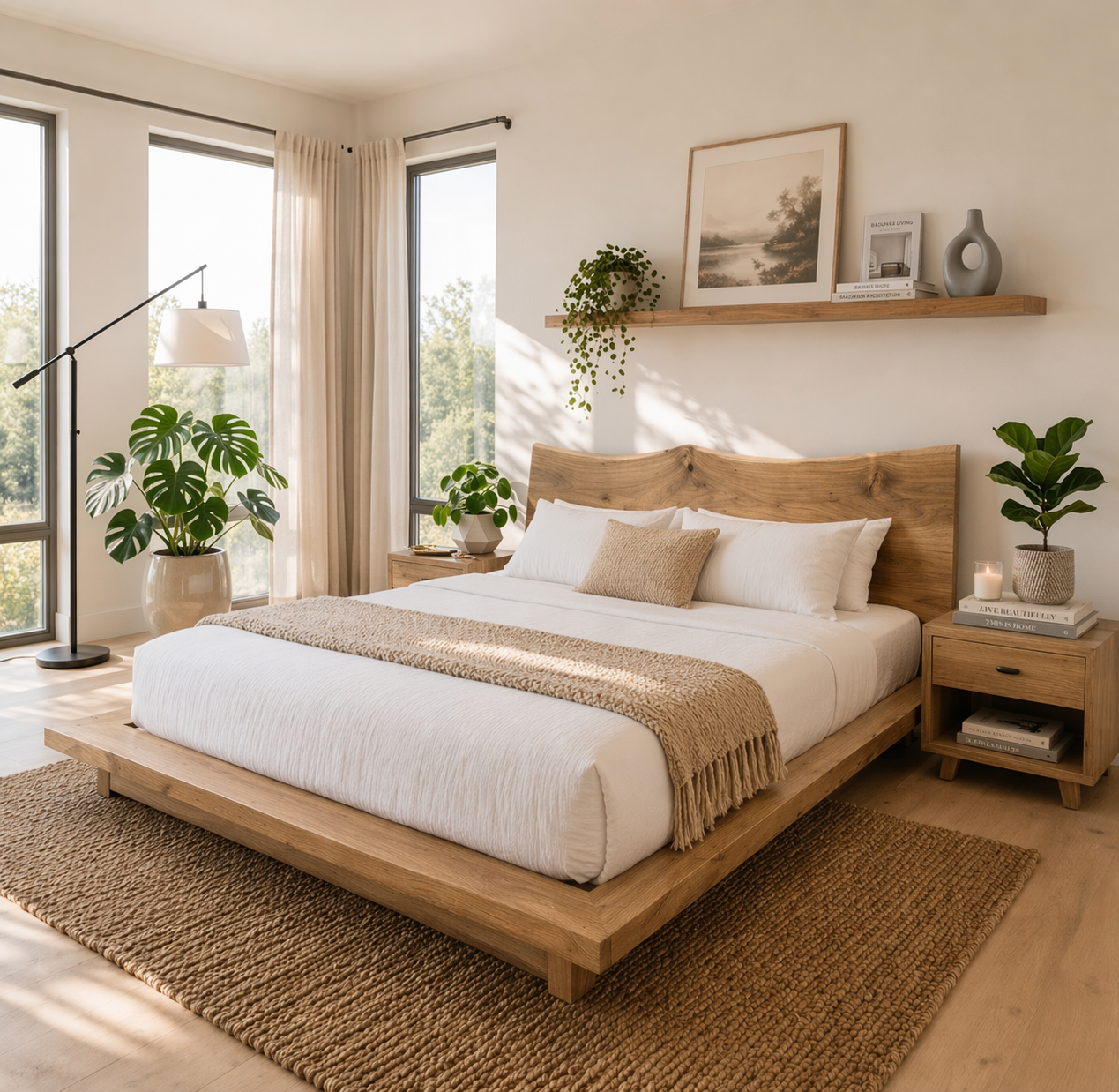 Handcrafted Live Edge Solid Wood Platform Bed Frame, Rustic Minimalist Bedroom Furniture