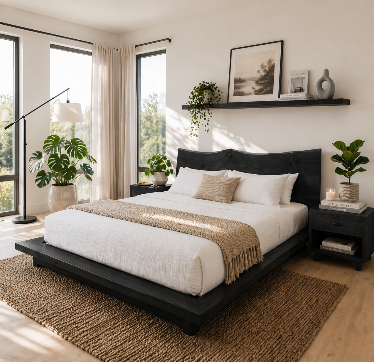 Handcrafted Live Edge Solid Wood Platform Bed Frame, Rustic Minimalist Bedroom Furniture