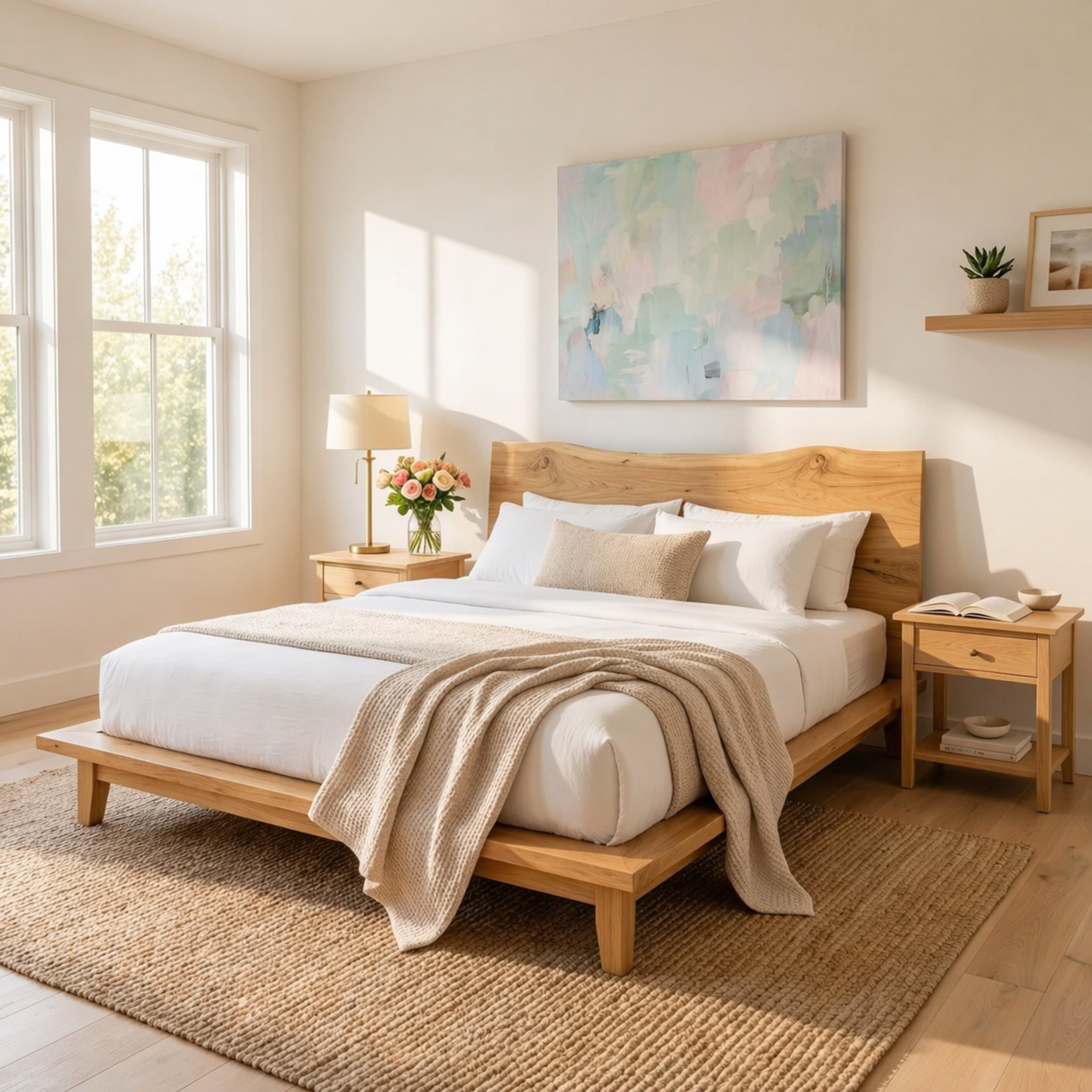 Handcrafted Solid Wood Live Edge Platform Bed Frame, Organic Wavy Headboard Furniture