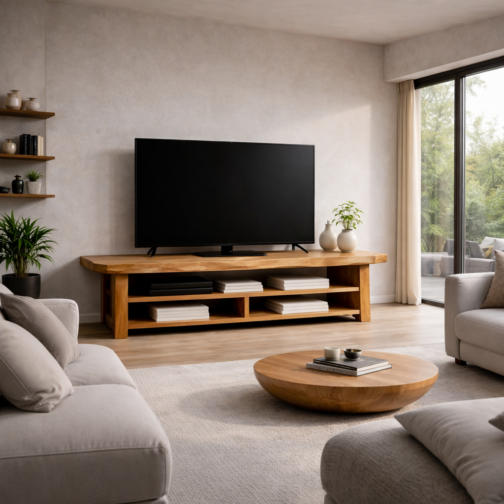 Solid Wood TV Stand with Open Shelves Rustic Live Edge Entertainment Center