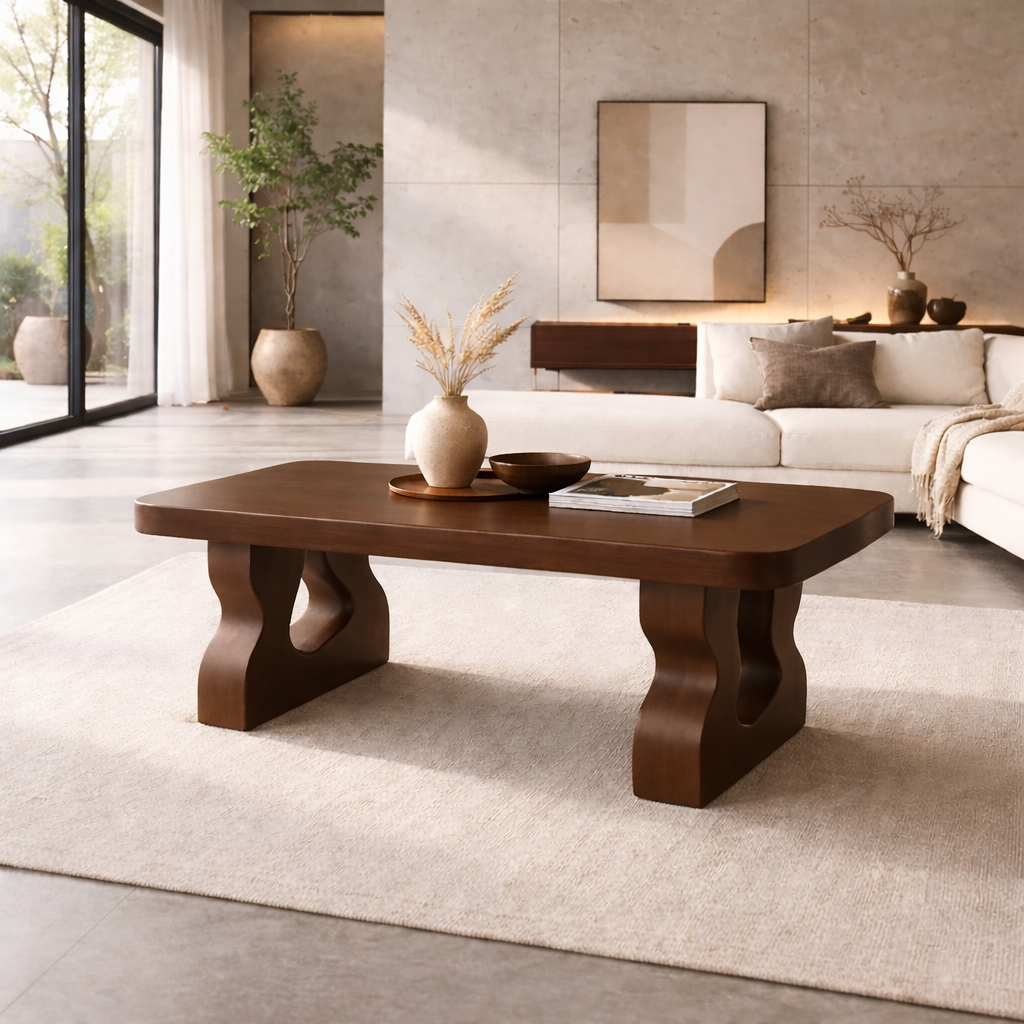 Solid Wood Coffee Table with Sculptural Legs – Modern Living Room Center Table