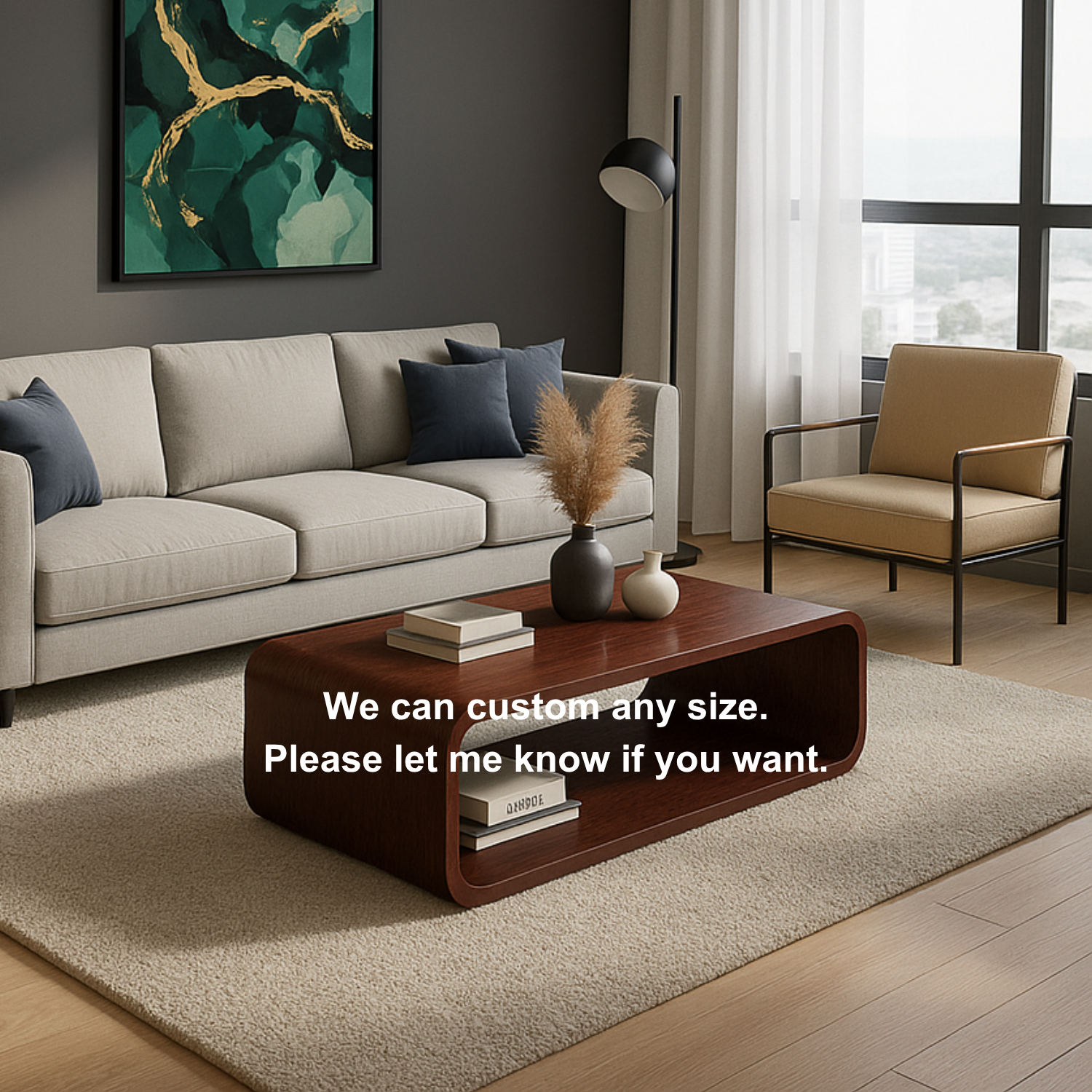 Solid Wood Coffee Table with Open Shelf – Modern Low Coffee Table for Living Room