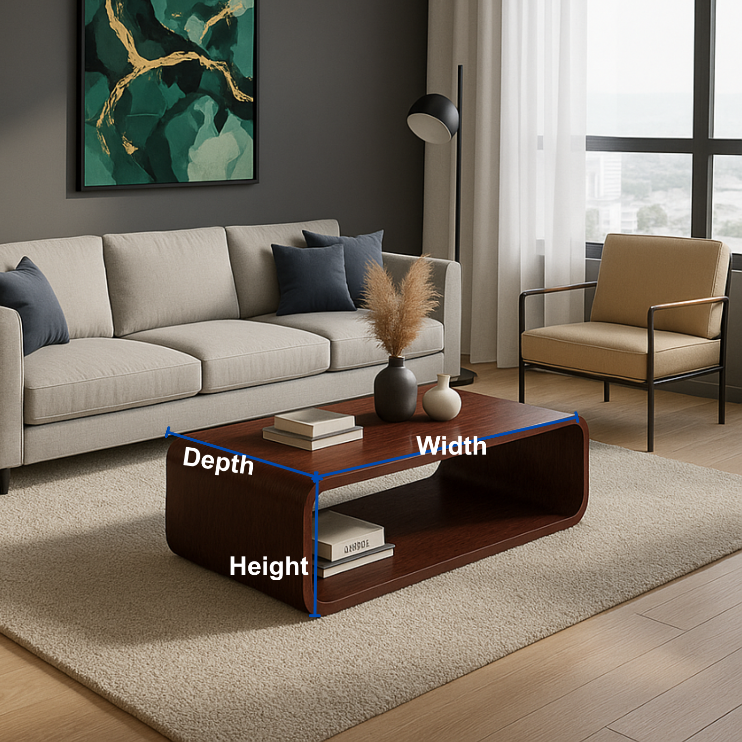 Solid Wood Coffee Table with Open Shelf – Modern Low Coffee Table for Living Room
