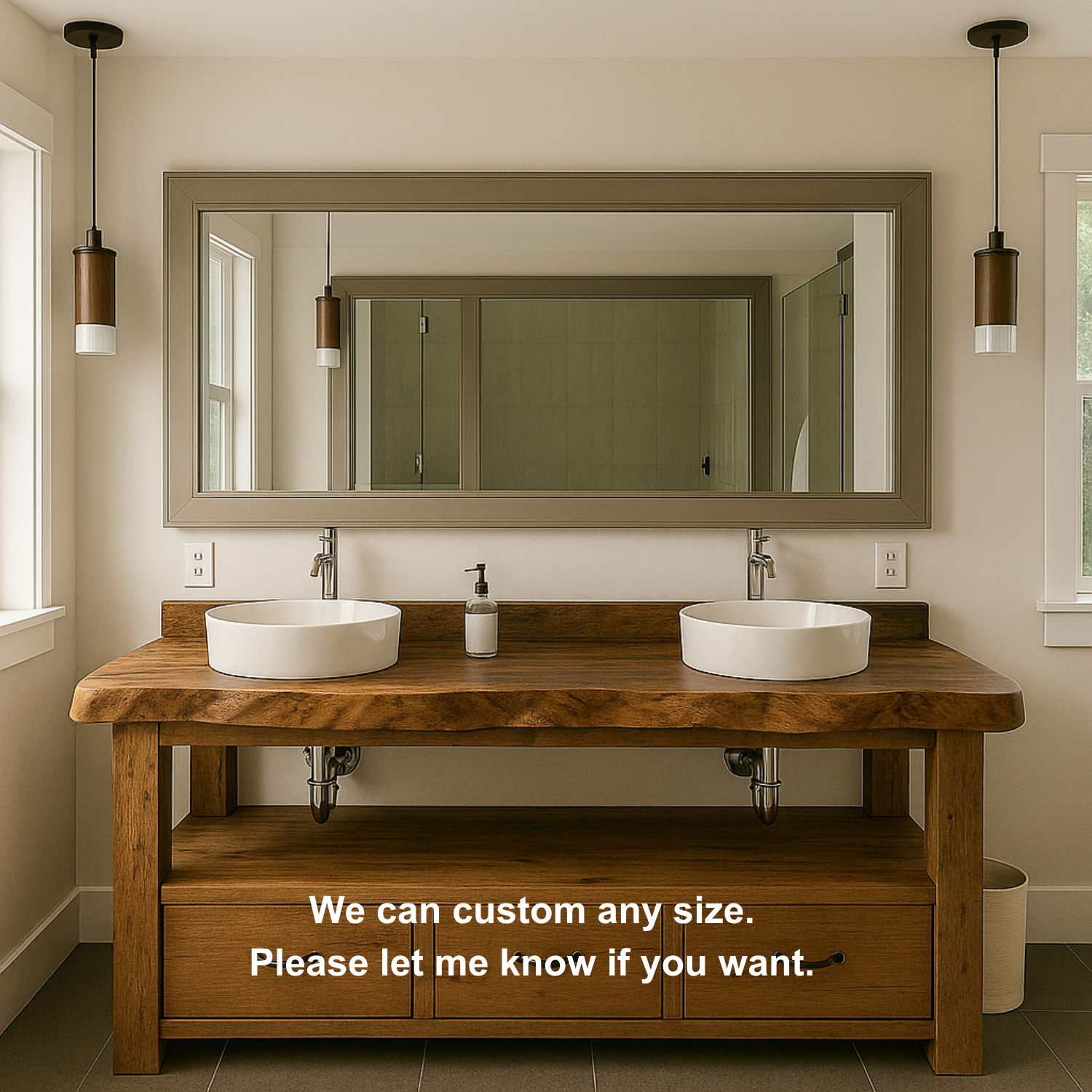 Solid Wood Double Bathroom Vanity Cabinet – Rustic Bathroom Vanity with 3 Drawers