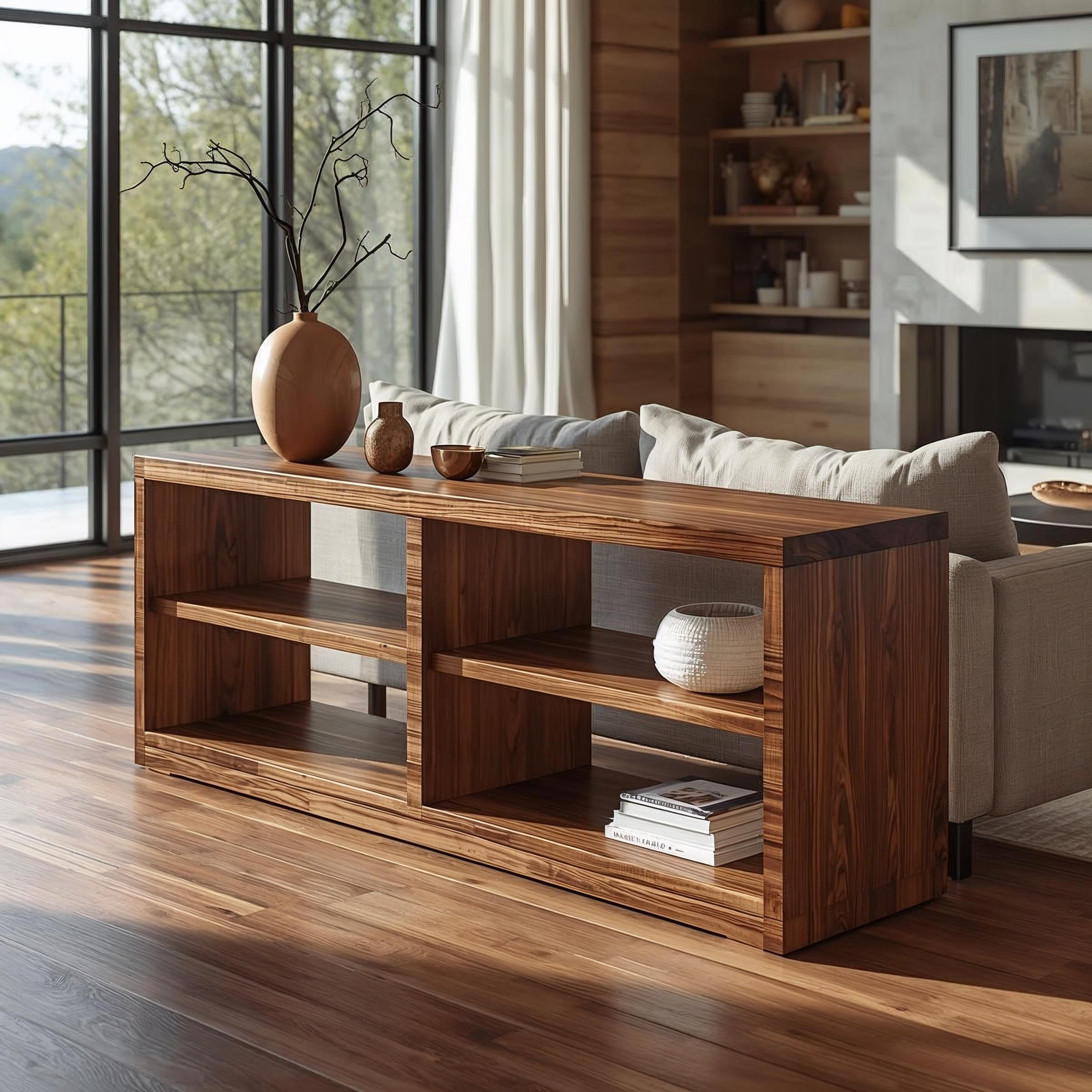 Modern Solid Wood Console Cabinet with Open Shelving – Stylish Living Room Storage