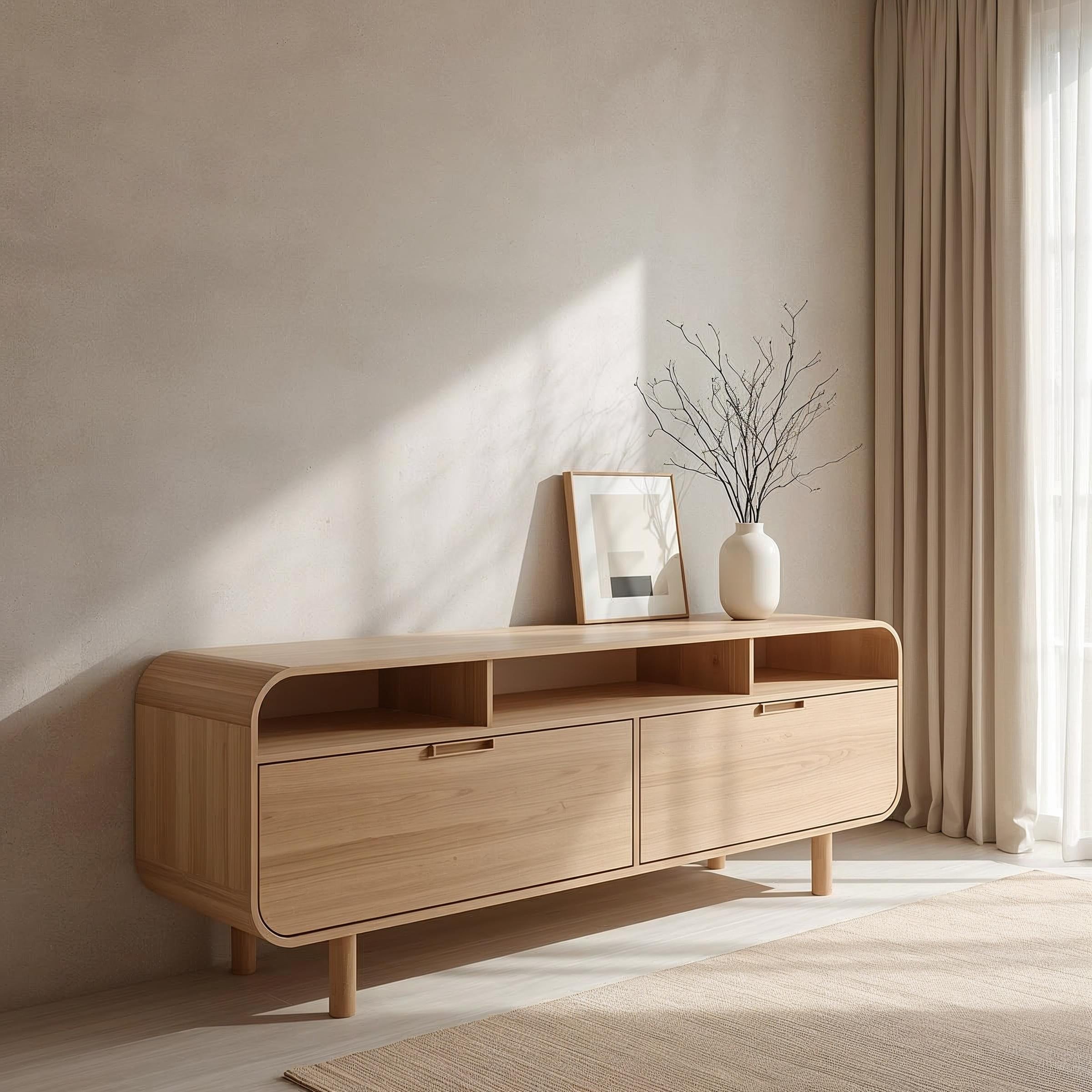 Minimalist Solid Wood Console Cabinet with Open Shelving – Modern Storage Solution