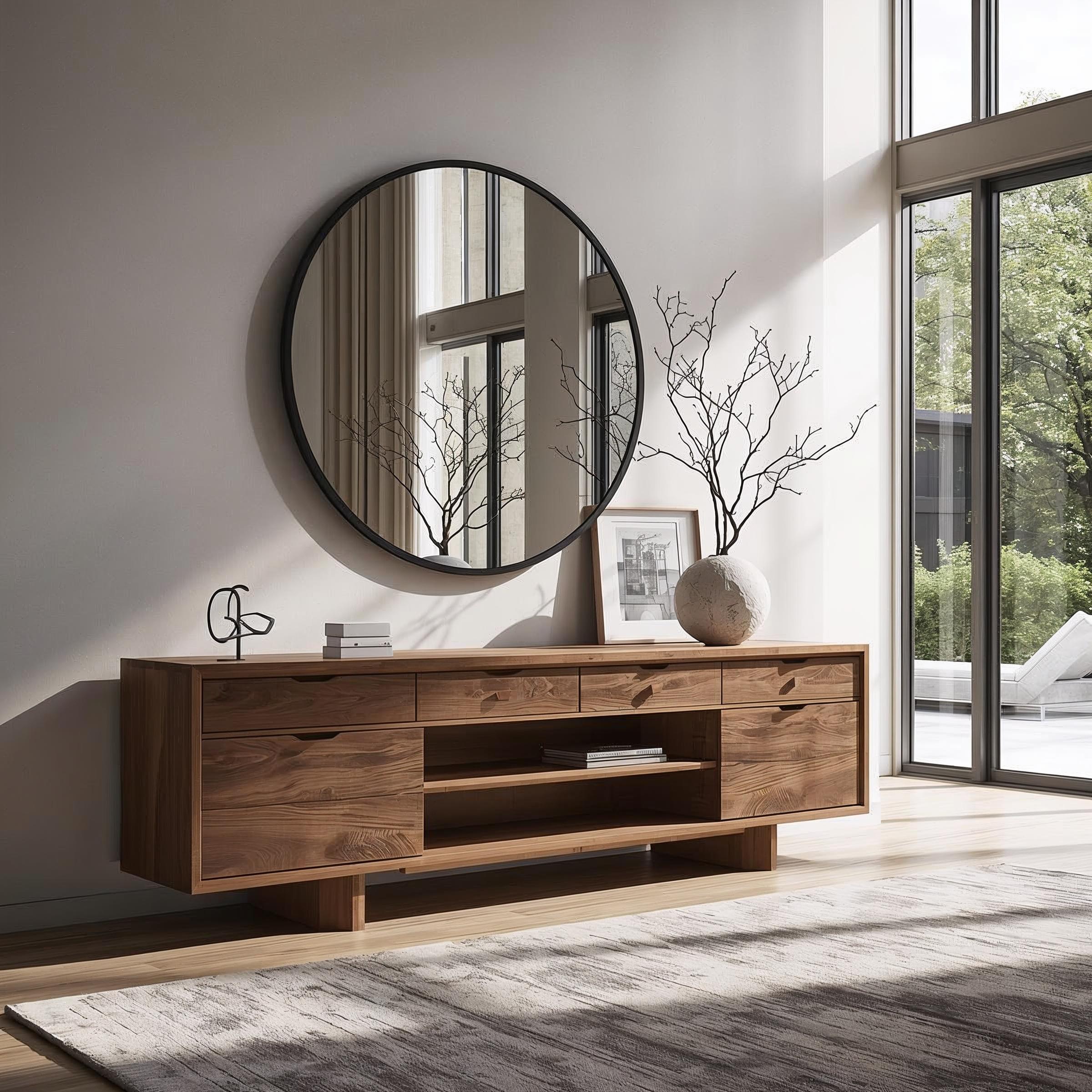 Solid Wood Console Table with Drawers and Open Shelf – Modern Entryway Storage Cabinet