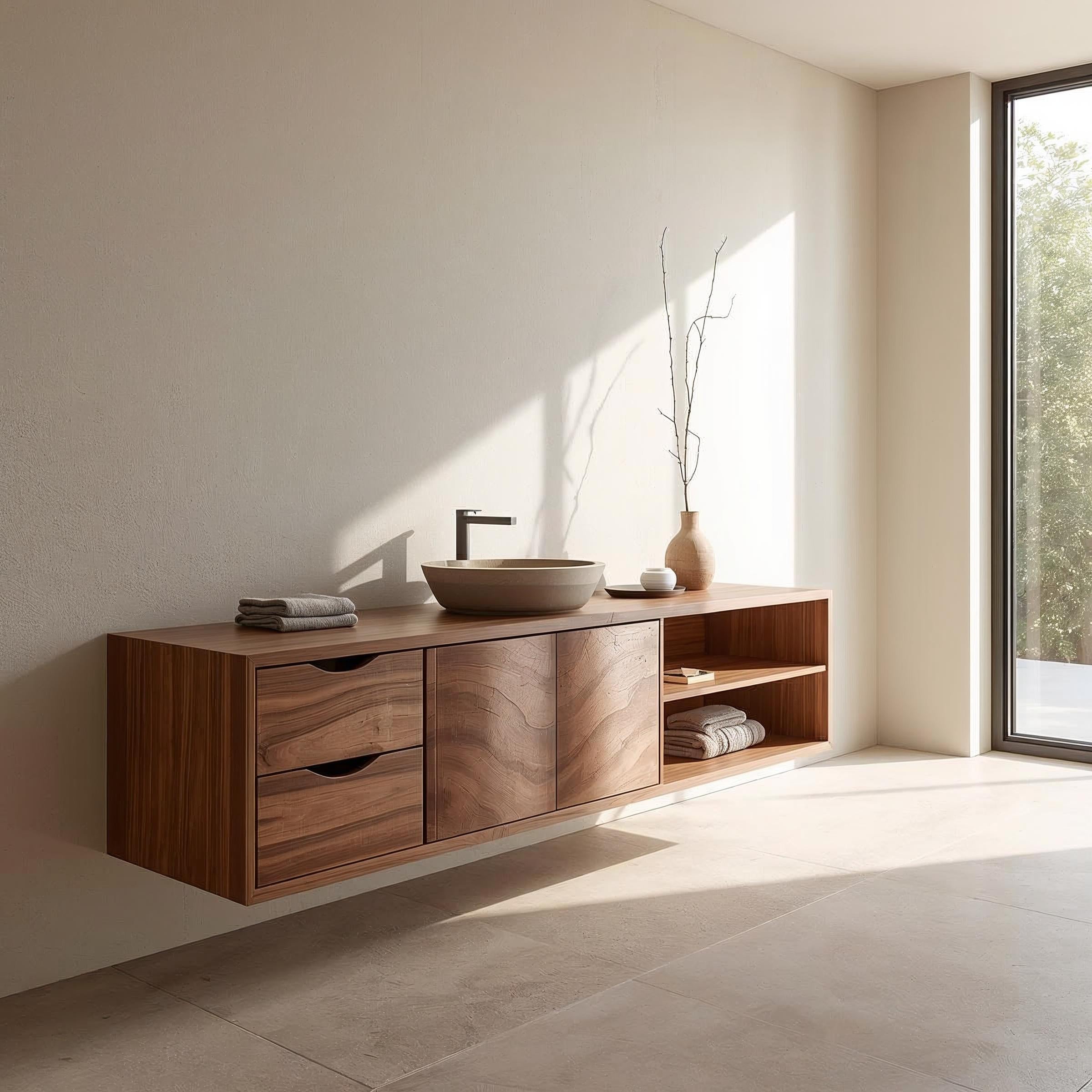 Floating Solid Wood Bathroom Vanity with Storage