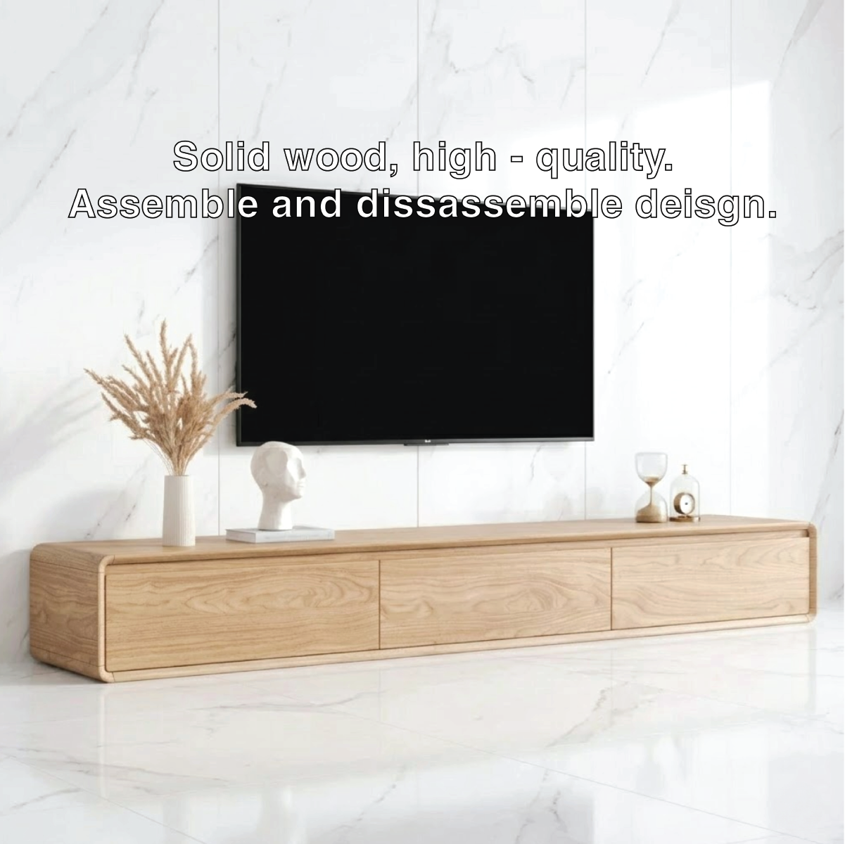 Modern Solid Wood TV Stand Ultra Low Profile Minimalist Media Console Storage Unit
