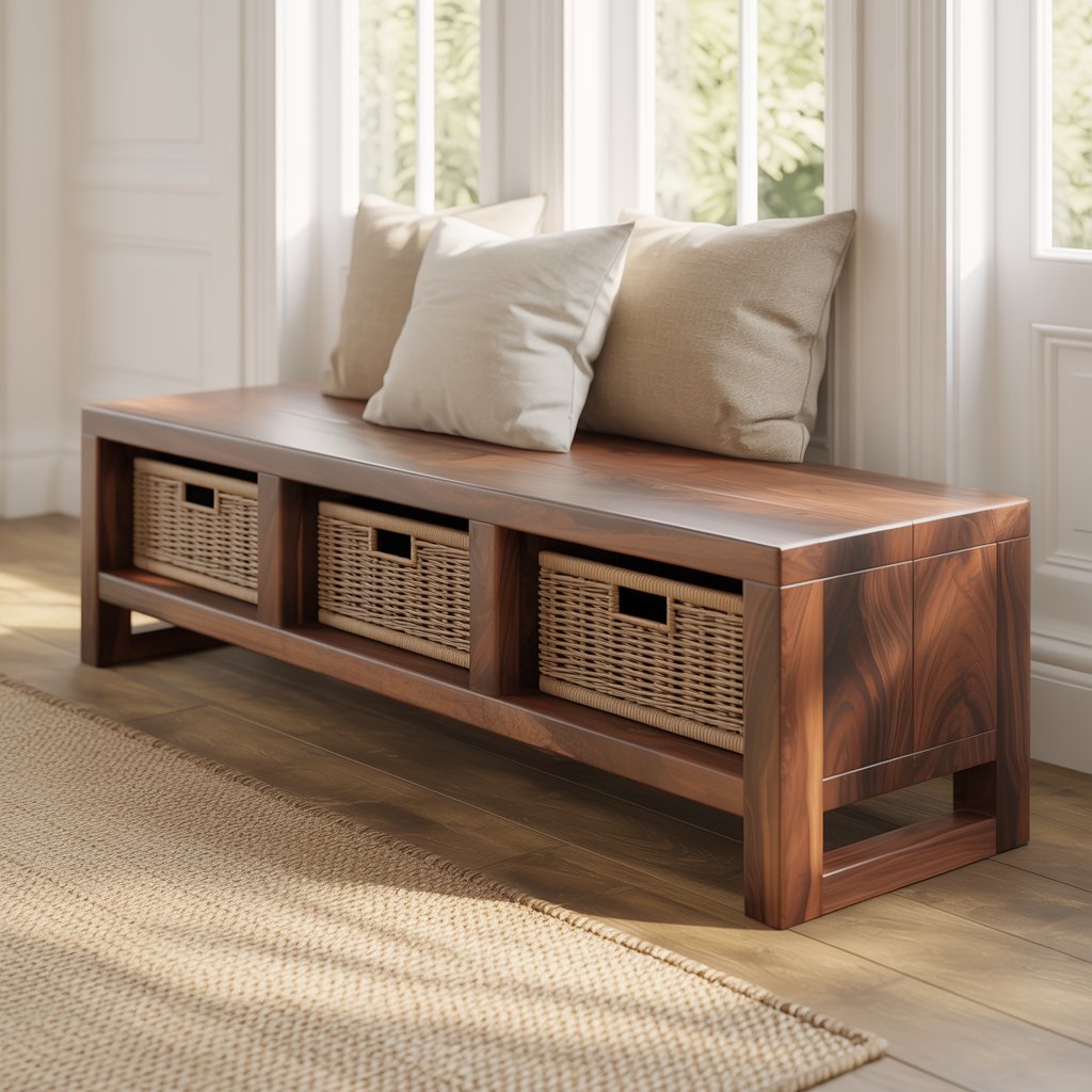 Solid Wood Entryway Bench with Open Storage – Rustic Shoe Storage Bench