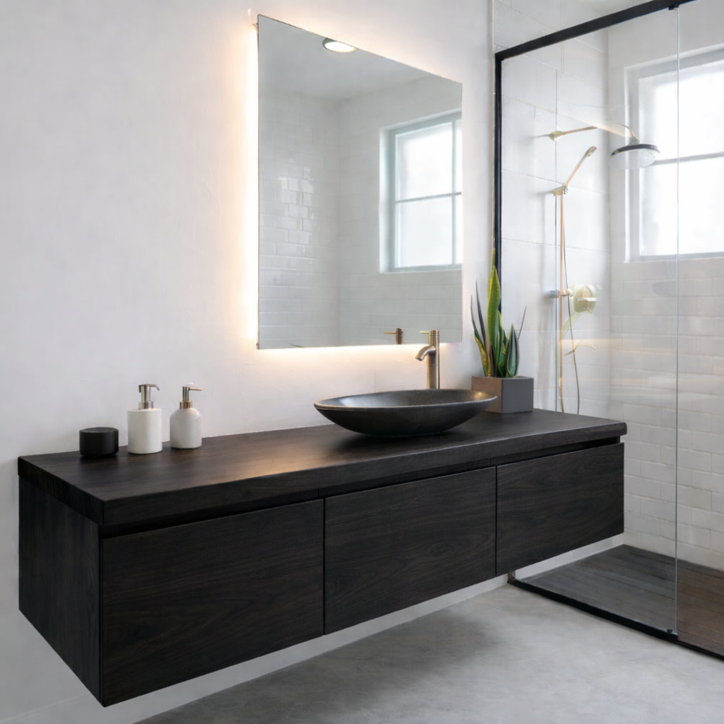 Floating Oak Bathroom Vanity, Wall Mounted Wood Vanity Cabinet