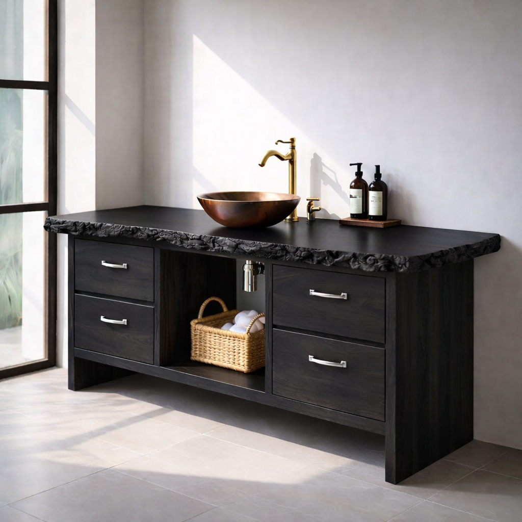 Rustic Solid Wood Bathroom Vanity with Live Edge Countertop