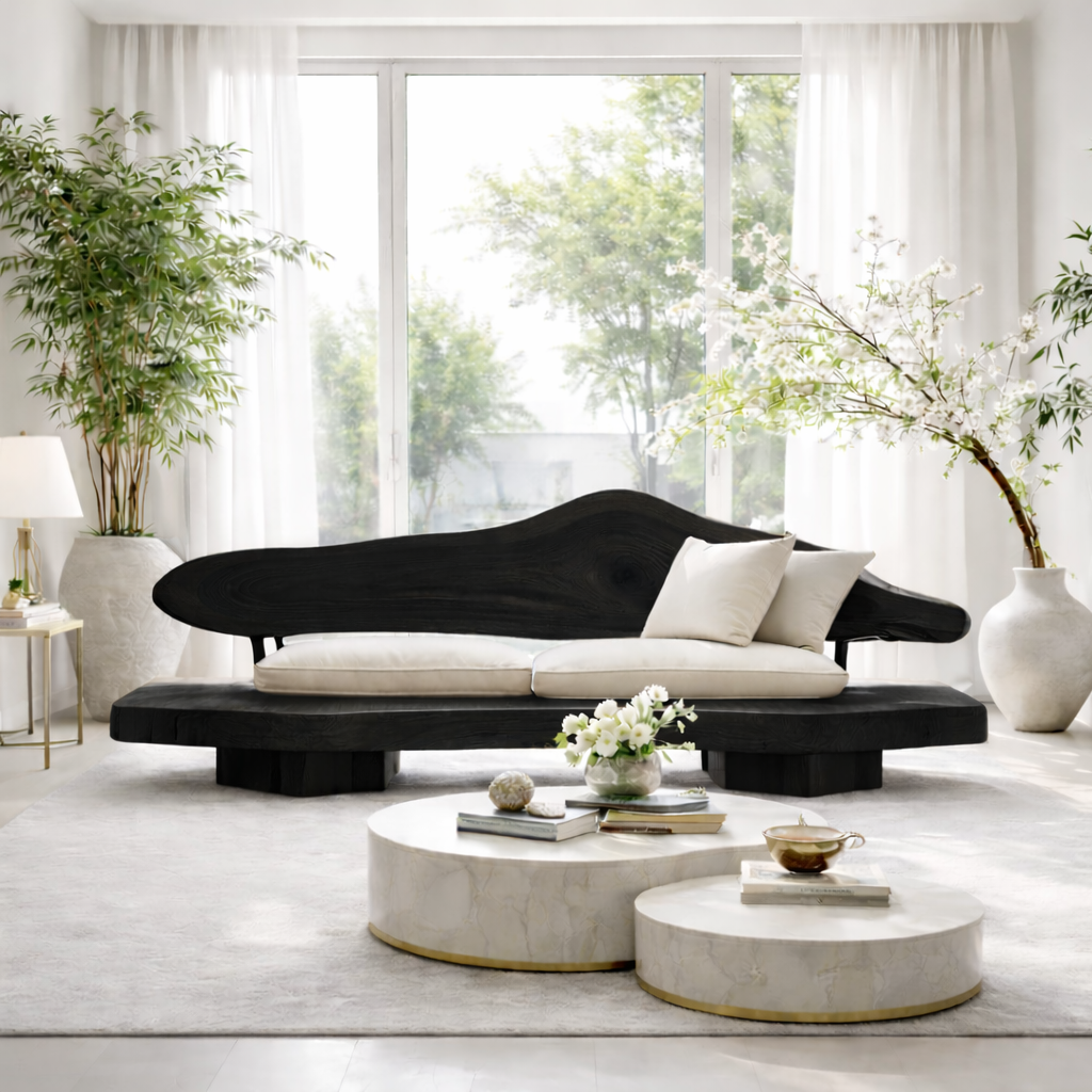 Solid Wood Sculptural Sofa Organic Modern Style