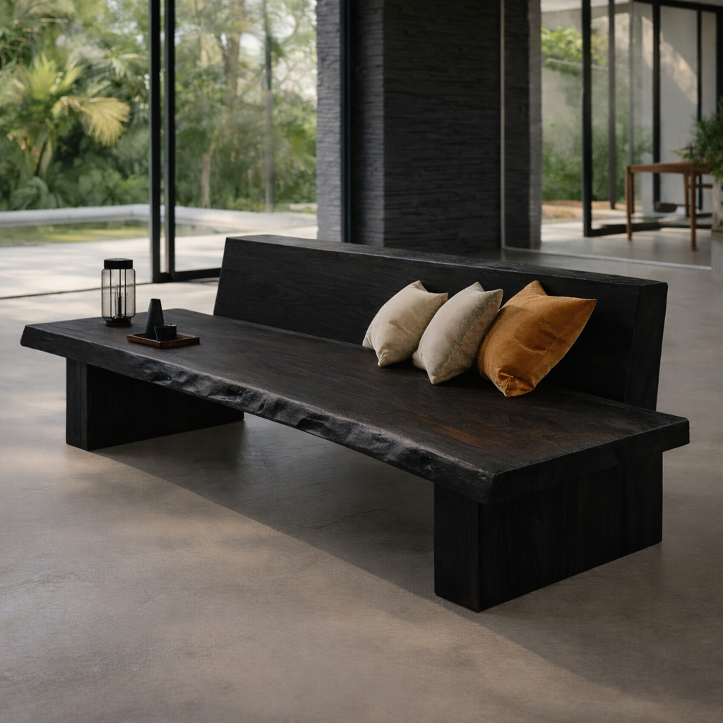 Rustic Solid Wood Sofa with Live Edge Design Natural Wooden Couch for Modern Living Room