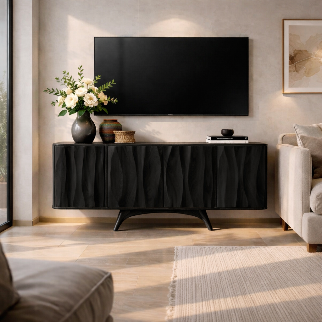 Solid Wood TV Stand for Living Room with Cabinet Storage