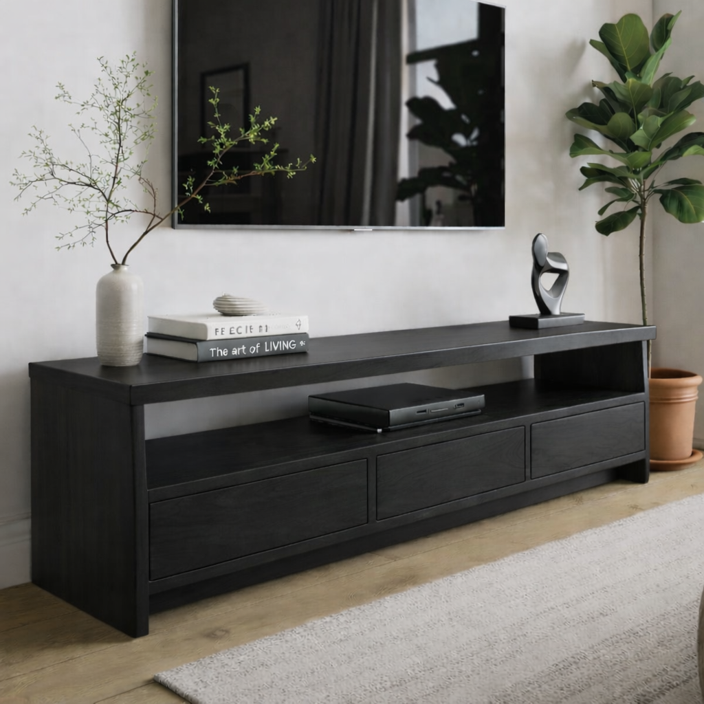Solid Wood TV Stand with Drawers and Open Shelf for Contemporary Homes