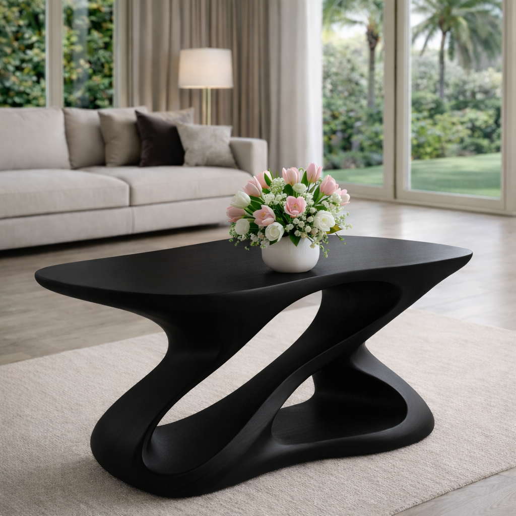 Sculptural Solid Wood Coffee Table for Modern Living Rooms