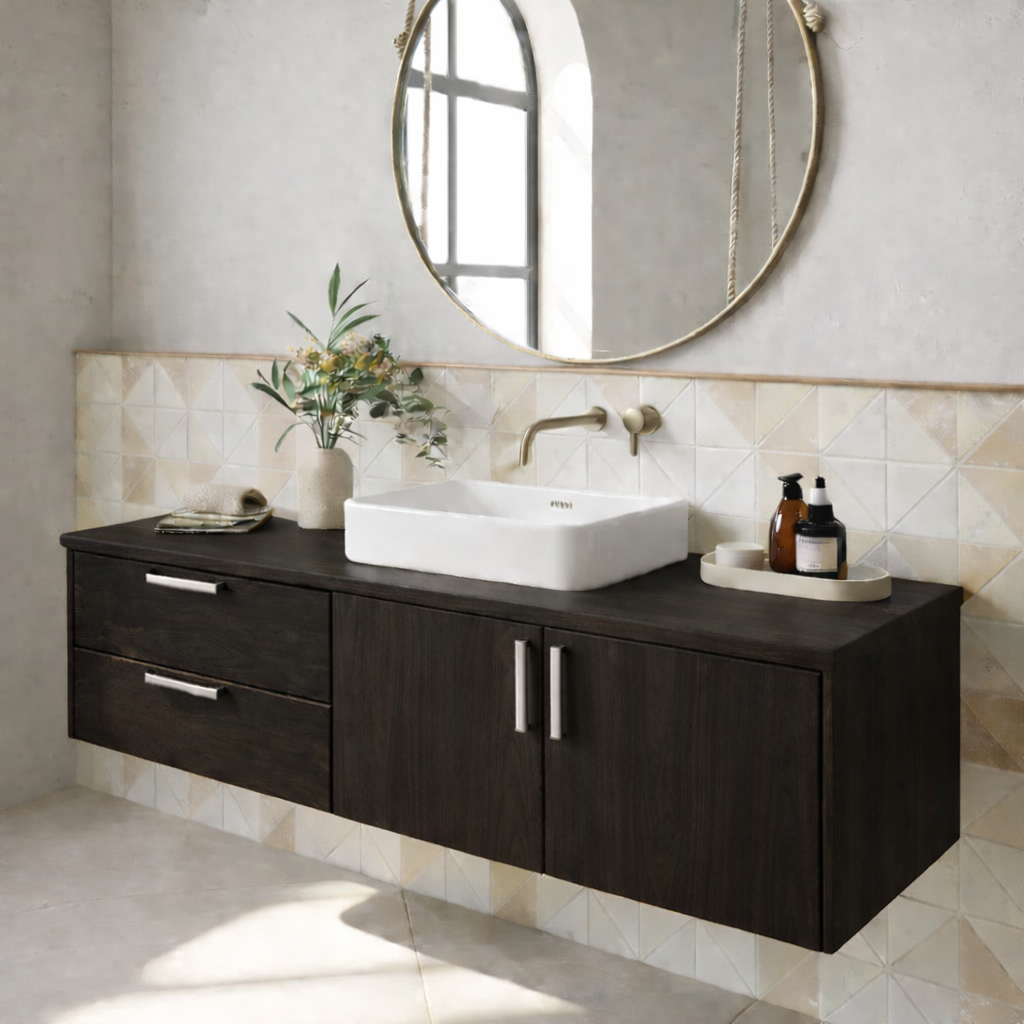 Floating Solid Wood Bathroom Vanity with Drawers and Cabinet Doors for Modern Home Interiors