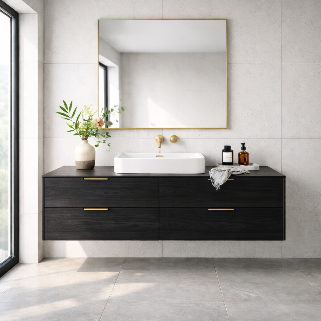 Modern Solid Wood Floating Bathroom Vanity with Four Storage Drawers