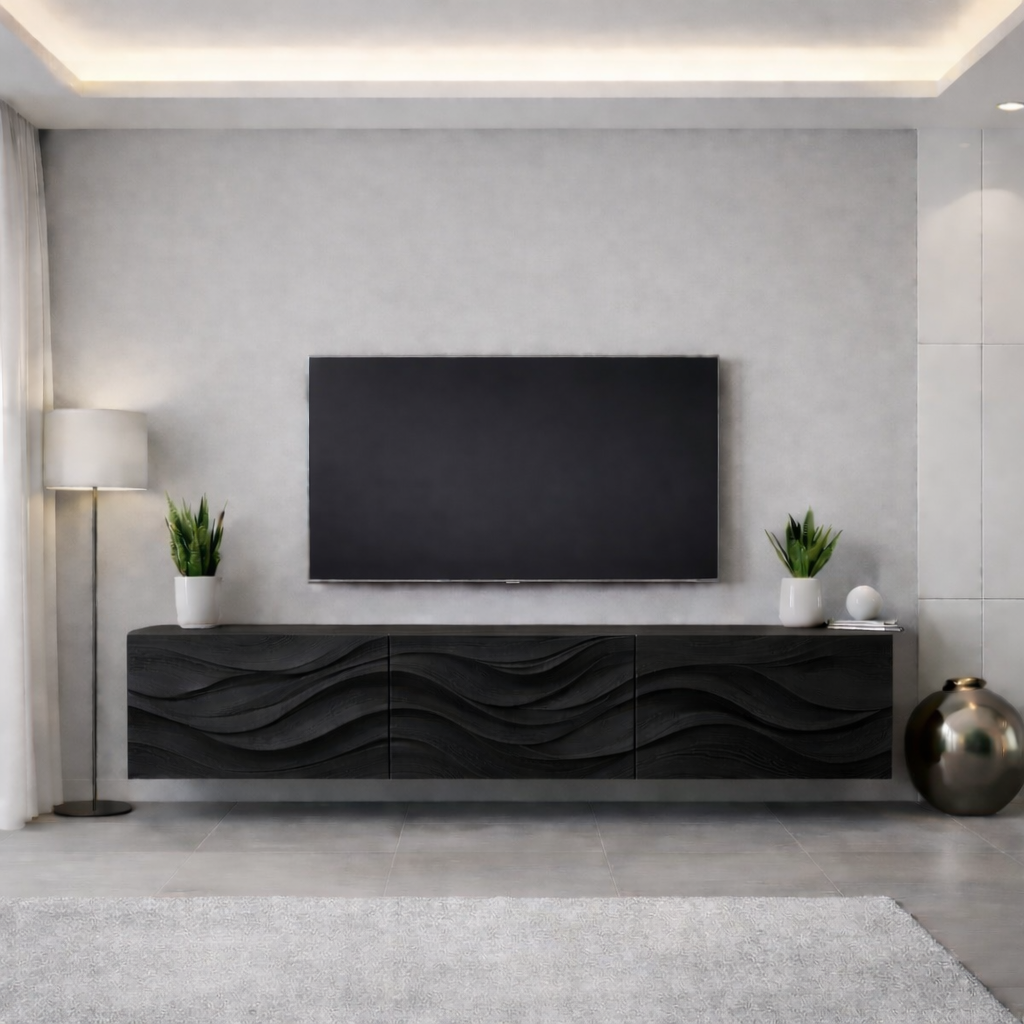 Wave Carved Solid Oak TV Stand with Modern Design, Stylish Media Console for Living Room
