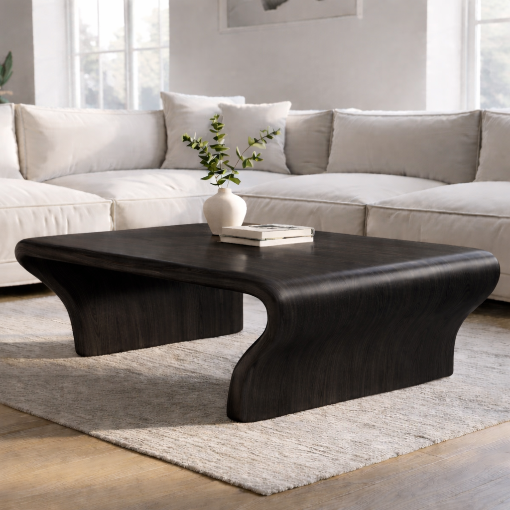 Sculptural Walnut Coffee Table with Curved Design, Modern and Minimalist Living Room Décor